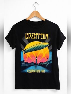 Led Zeppelin Celebration Day Graphic Band Tee Black Short Sleeve Shirt Size S